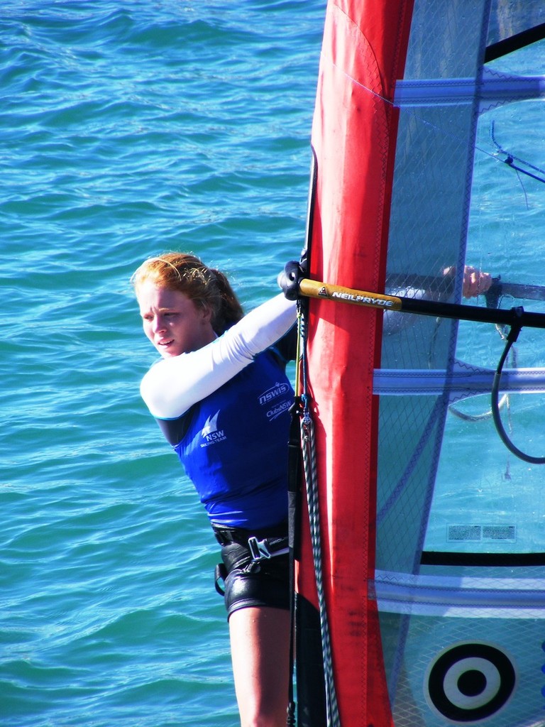 Focussed - A committed Annalise Gilbert took on the boys in the RS:X Sailboard class. - Mandurah Easter Regatta © Antonio Stefano
